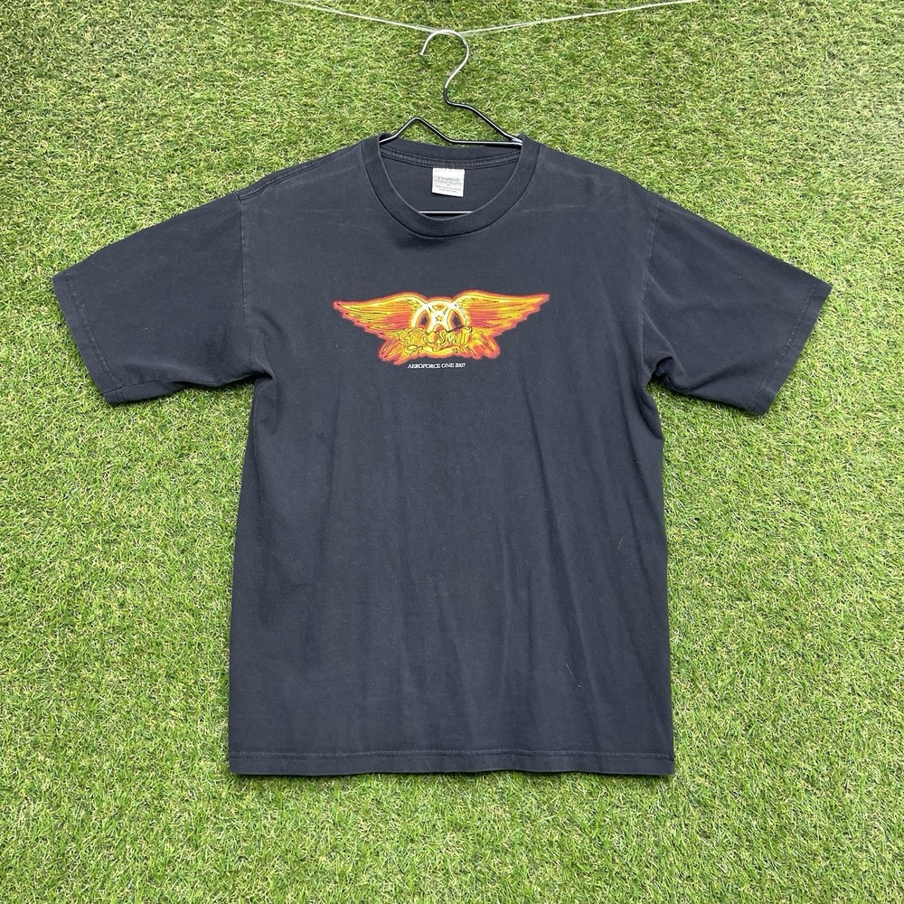 Vintage 2007 Aerosmith Aero Force One Shirt Mens Medium Black Double Graphic Tee